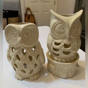 Owl candleholder lantern Cream ceramic qty 2
